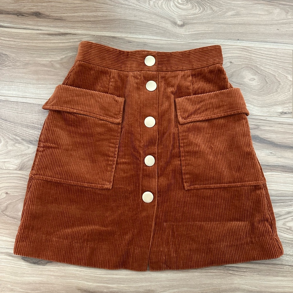 MO & Co. Corduroy Mini Skirt in Rust